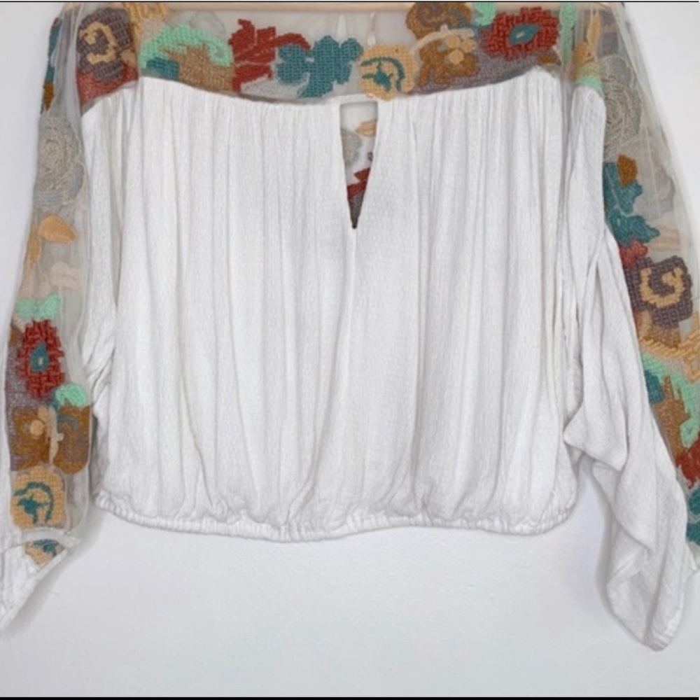 Free People 3/4 Sleeve Cropped Top